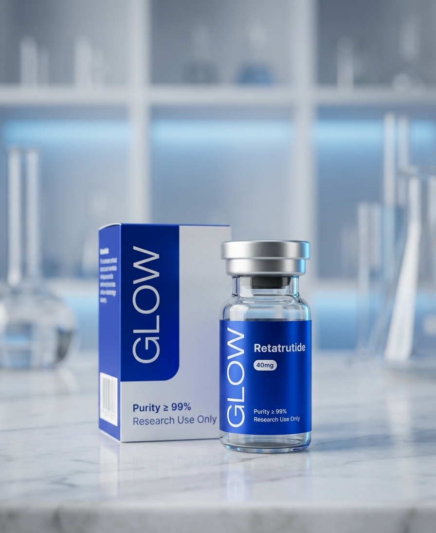 Vial y caja Retatrutide de GLOW